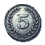 Antique silver coin with a prominent numeral "5" surrounded by a laurel wreath.