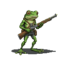 Pixel Art: frog with rifle, detailed character sprite (generated with AI by sandacz).