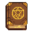 A closed, ancient brown leather tome with a glowing golden pentagram on its cover and ornate golden plating on its corners.
