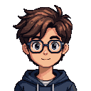 Pixel Art: Голова мальчика в очках с волосами средней длинны