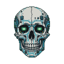 Pixel Art: cybre skeleton close-up portrait
