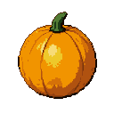 A plump, orange pumpkin with visible ridges and a green stem, centered against a black background.