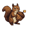 Pixel Art: small squirrel holding nut bomb