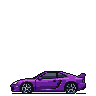 Vibrant purple pixel art sports car with a rear spoiler, viewed from the side against a black background.