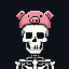 Pixelated skeleton wearing a pink pig hat.