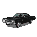 Matte black 1967 Impala in profile with pixelated highlights and shadow.