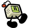 Cartoony anglerfish character with a retro gaming console for a head, mid-air with glowing orange lure and pixelated screen.