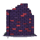 A jagged, ancient wall of dark purple and red bricks crumbles at its edges, hinting at forgotten ruins and the slow decay of time.