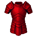 Crimson full plate armor with segmented construction and pixelated shading.