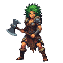 Pixel Art: female barbarian with green hair