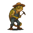 Pixel art generated with AI prompt: chameleon farmer