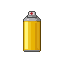 Golden spray can with silver nozzle and red cross symbol on black background.