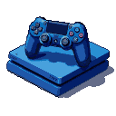 A blue PlayStation 4 console and DualShock 4 controller.
