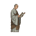 Pixel Art: monk with scroll sideview - full body view