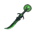 An ornate, wicked dagger with swirling toxic patterns etched into its blade, emitting an eerie green glow from its hilt and pommel.