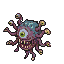 A grotesque, multi-eyed creature with a large central green eye, smaller yellow-eyed stalks, a gaping maw with sharp teeth, and spindly purple limbs.