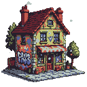 Pixel Art: pixie haus with graffiti "pixie.haus"