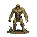 A humanoid ground elemental made of earth and rock, with small green plants growing from its feet.