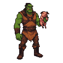 Pixel Art: orc holding pig full body