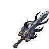 An ornate, dark fantasy magic sword with an icy glowing blade and a hilt emanating dark energy.