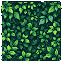 Overlapping green leaves in a dense, lush pattern with a retro videogame aesthetic.