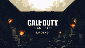 "CALL OF DUTY" logo in white pixels above "ALCHINIT LOADING" in distressed pixel font. Background shows a dark industrial scene with flickering orange flames.