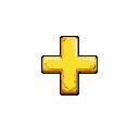 Golden plus sign icon on black background.