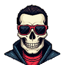 Pixel Art: cool keleton in sunglasses (generated with AI by pixie.haus).