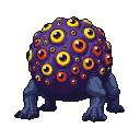Pixel Art: multi-eyed creature on 4 muscular legs ball shaped body