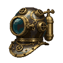 Pixel Art: steam punk diving helmet item (generated with AI and edited by sandacz).