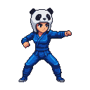 Blue Gi Fighter's Panda Helmet Jab - Retro Action
