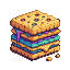 Multi-layered biscuit sandwich with alternating yellow biscuit and electric blue, turquoise, and deep purple fillings. Purple filling oozes from the top.
