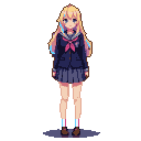 Pixel Art: portrait of full body of a girl in a Japanese high school un...