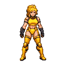 Pixel Art: fighter female in yellow outfit
