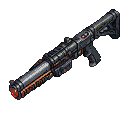 Advanced alien laser rifle with glowing orange energy conduits and a red emitter.