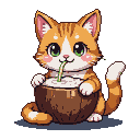 Pixel art generated with AI prompt: Cat with coconut drink