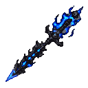 A skeletal dagger made of dark, jagged metal crackles with an ethereal blue flame.