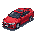 Cherry-red sedan in isometric view, stationary against a transparent black background.