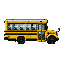 Yellow school bus in profile with black stripe and blue-tinted windows.