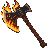 Pixel Art: axe with burning blade - game item