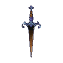 Ornate dagger with a deep purple hilt featuring crystalline blue accents and a textured brown grip, transitioning to a burnished bronze blade.
