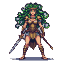 Pixel Art: pixel art style by SNK, the mythological creature Medusa the...
