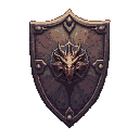 A dragon-head emblem on a weathered, metallic shield.