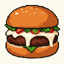 Burger with creamy white sauce, dark brown patty, toasted bun with sesame seeds, green lettuce, and red tomato slices.
