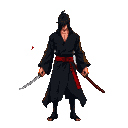 Pixel Art: a man with his katanas,two of them one in both hand and he i...