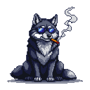 Pixel Art: um lobo sentado fumando um charuto, com óculos preto