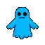 A translucent blue ghost with jagged pixelated edges and empty eye sockets, hovering against a black background.