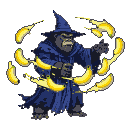 Pixel Art: gorilla wizard casting banana spells