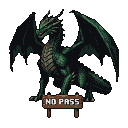 Pixel Art: dragon with sign "no pass"