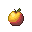 A golden apple with red blush, a dark stem, and a green leaf sprout, on a black background.